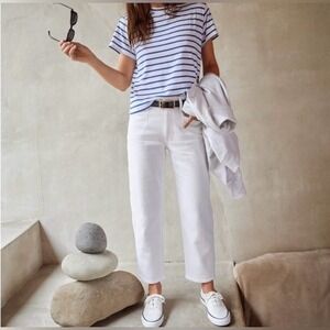 AYR Classic White Denim The Beat Barrel Crop High Rise Jeans‎ Size 27